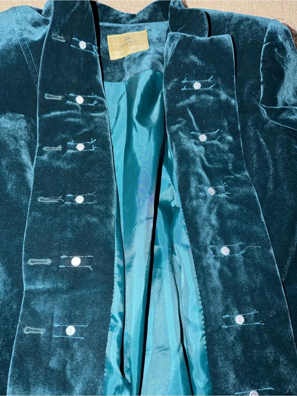 Velvet Military-Button Blazer in Deep Teal